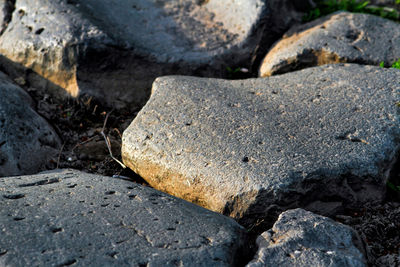 High angle view of rocks on land