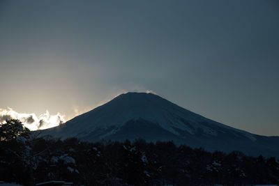 Scenic view of mountains against sky at night