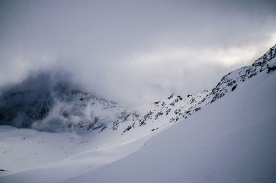 Aerial view of snowcapped mountains against sky