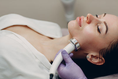 Close-up of woman having beauty treatment at spa