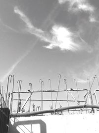 Low angle view of fence against sky