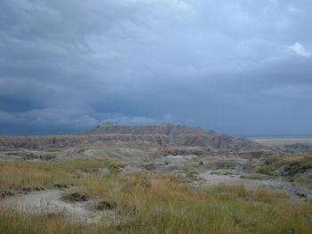 Scenic view of landscape against cloudy sky