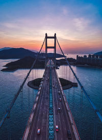 View of suspension bridge at sunset