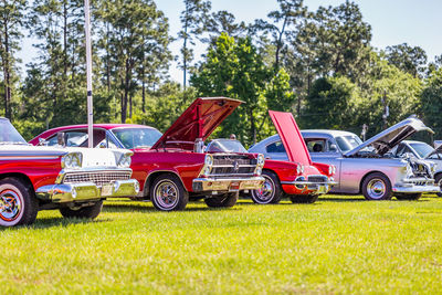 Vintage toy car on field