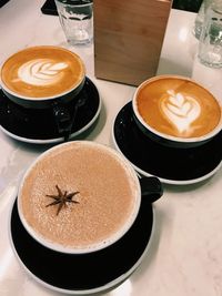 High angle view of coffee on table