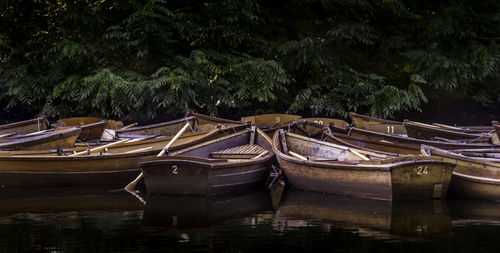 Close-up of boats in water