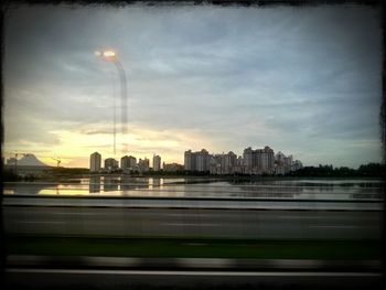 City skyline at sunset