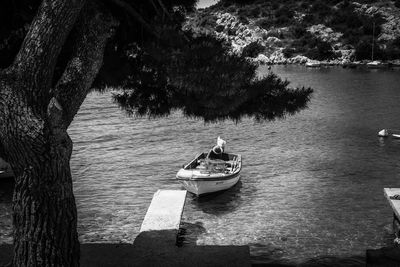 High angle view of people sailing on sea