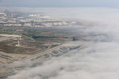 High angle view of city against sky