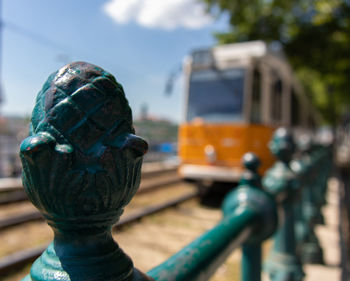 Close-up of metal sculpture against blurred background