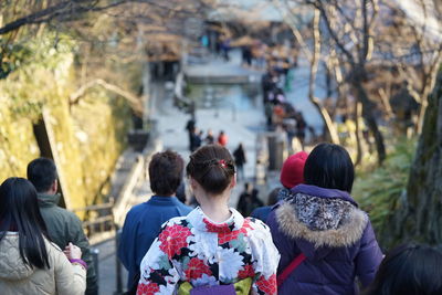 Rear view of people on steps at kiyomizu-dera