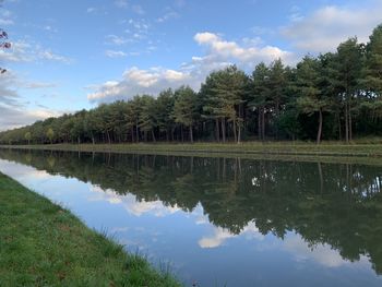 Scenic reflection view of lake against sky at the canal in lommel belgium 