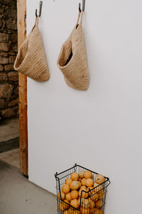 High angle view of fruits in basket