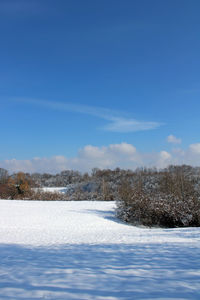 Snow covered field against sky
