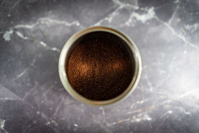 High angle view of coffee on table