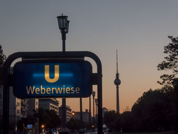 View of street light and buildings in city