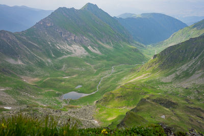 High angle view of valley and mountains
