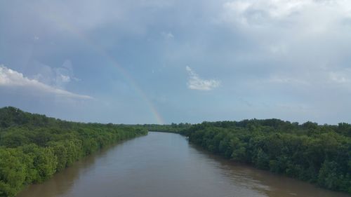 Scenic view of river against cloudy sky