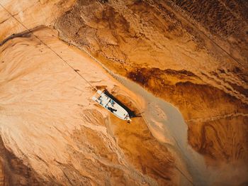 High angle view of rock formations in desert