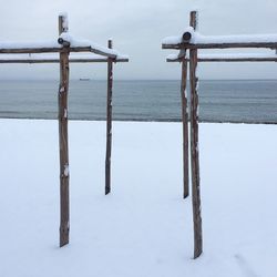 Close-up of railing against sea