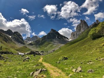 Panoramic view of landscape and mountains against sky