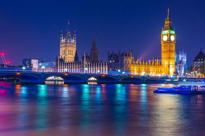 Illuminated buildings in city at night