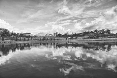 Scenic view of lake against sky