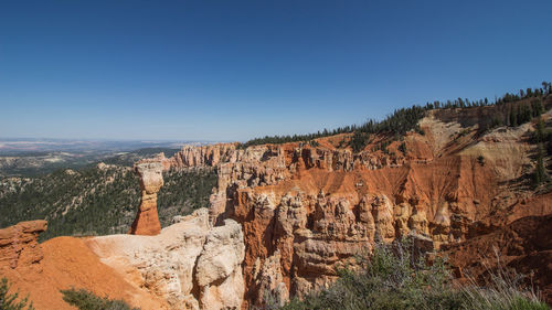Panoramic view of rock formations against blue sky