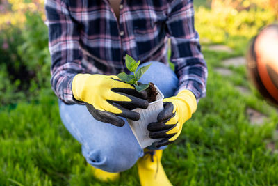 Close-up of person holding yellow leaf