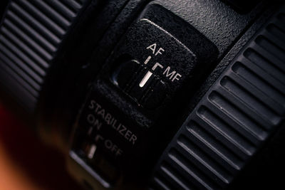 Close-up of text on camera