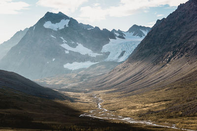 Scenic view of snowcapped mountains against sky