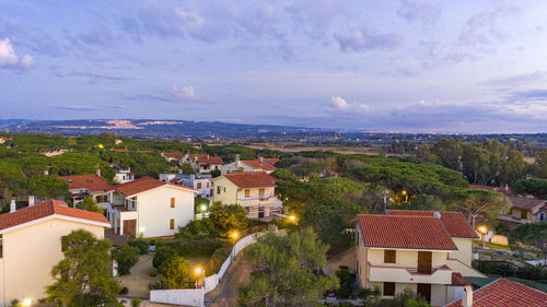 High angle view of townscape against sky