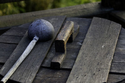 High angle view of wood on table