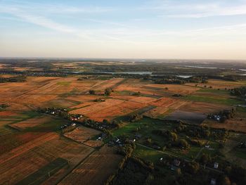 High angle view of field against sky