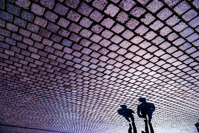 High angle view of people on street in city