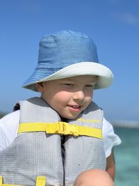 Portrait of cute girl wearing hat