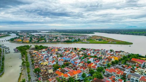 High angle view of townscape against sky