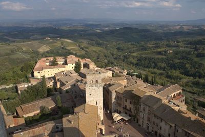 High angle view of townscape against sky