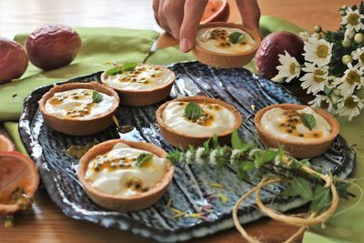 High angle view of food on table