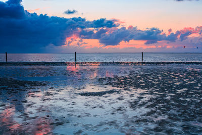 Scenic view of sea against sky at sunset