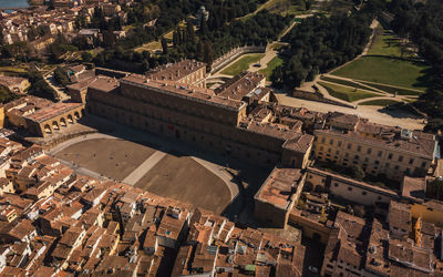High angle view of town in city