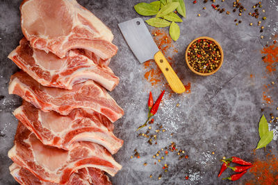 High angle view of chopped vegetables on grill