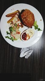 High angle view of food in plate on table