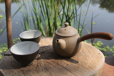 Close-up of tea cup on table