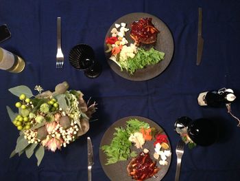 High angle view of food served in plate