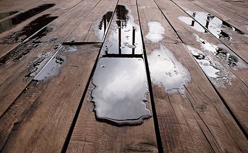 High angle view of wood against sky