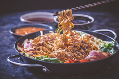 Close-up of food on table