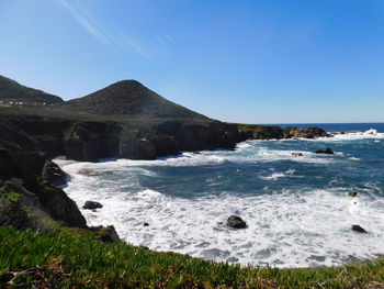 Scenic view of sea against clear sky