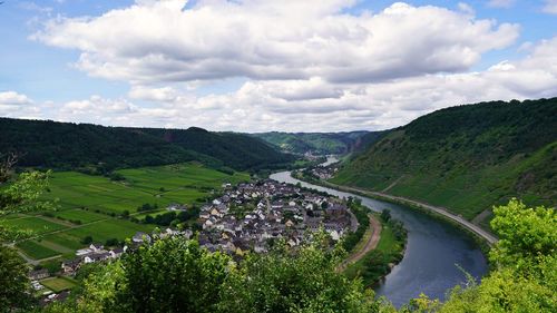 Scenic view of landscape wirh moselle  river against sky