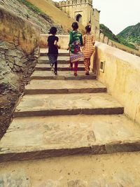 Woman walking on steps